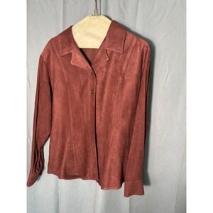 Harold's Women's Rust‎ Brown Suede Look Button Front Long Sleeve Top size8 Y2K